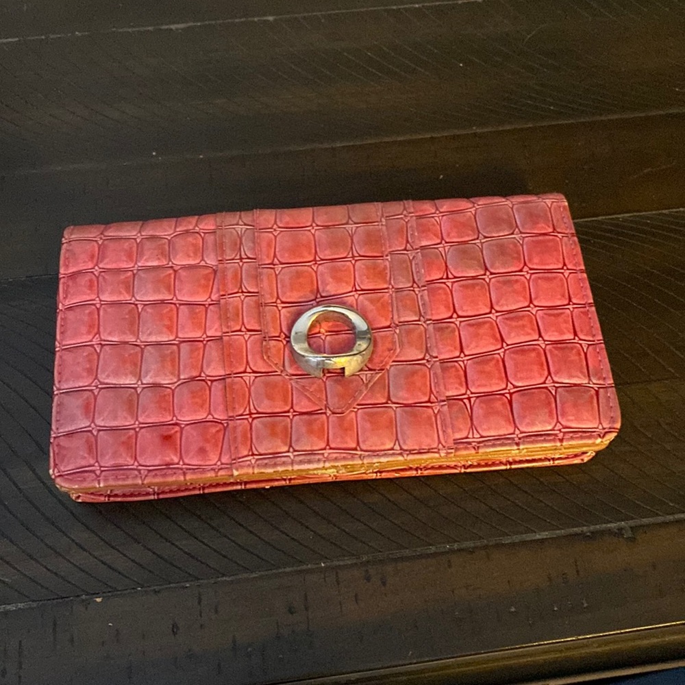 Pink faux crocodile wallet